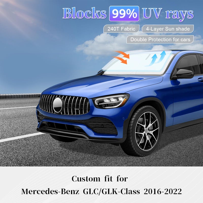 ZOIBV Sun Shade Sunshade for 2016-2025 Mercedes-Benz GLC300 GLK SUV Windshield Cover, 4-Layer Front Window Shade Custom fit Sun Visor 240T Retractable Shield Shade Blocks UV Rays Cooler Car Accessories - Image 2
